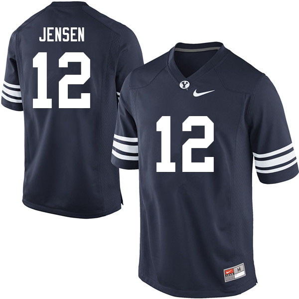 Men #12 Jake Jensen BYU Cougars College Football Jerseys Sale-Navy
